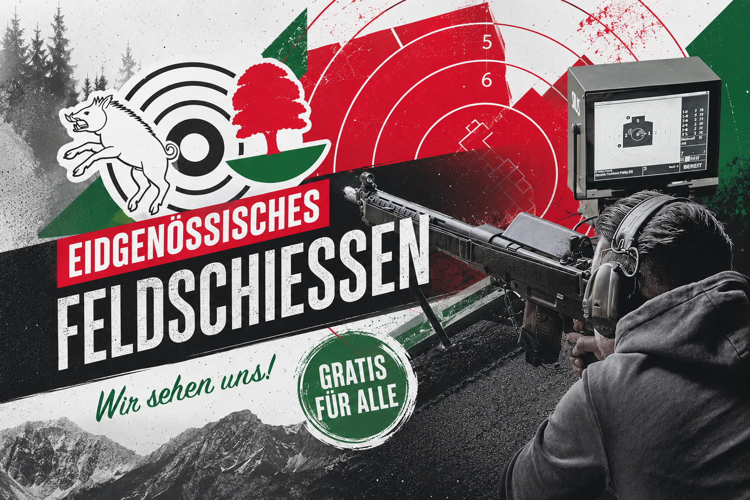Eidgenössisches Feldschiessen in der Schweiz mit Ordonnanzwaffe auf dem Schiessstand